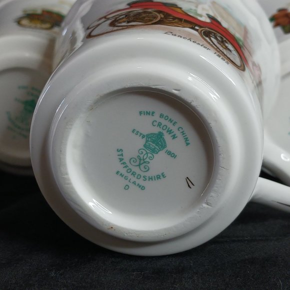 Staffordshire Tea Cups LOT of 4 with Antique Cars Victorian People and Gold Gild - Picture 9 of 15